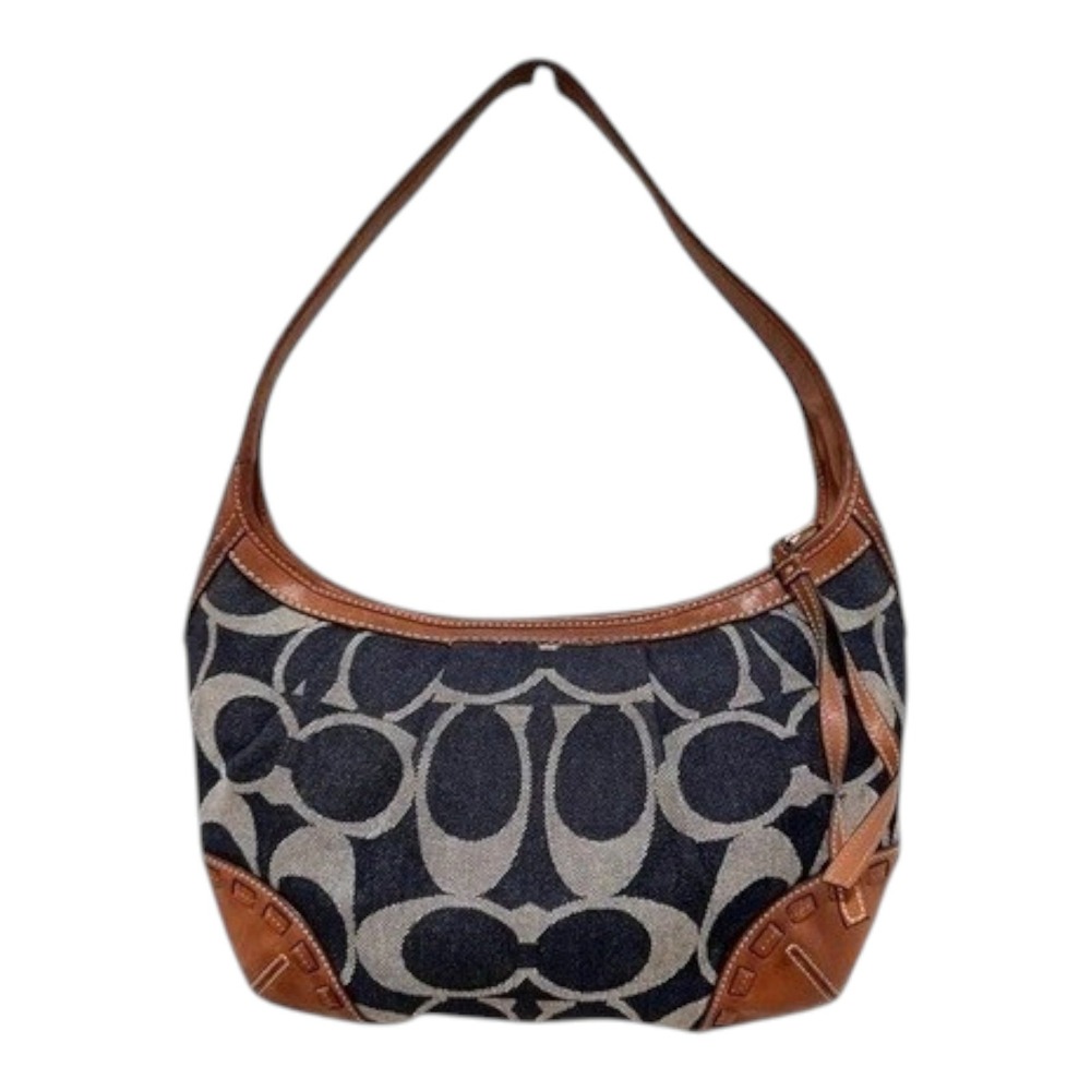 Coach Ergo Hobo Signature Denim Blue Brown Leather 12748